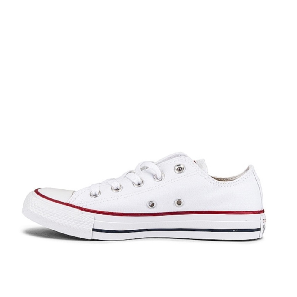 Converse White Low Top Canvas Sneakers with Red and Black Stripes - Picture 5 of 12